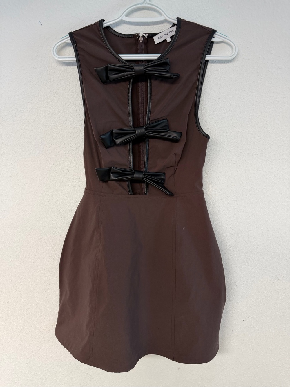 WeWoreWhat Brown Mini Dress with Black Bow Trim